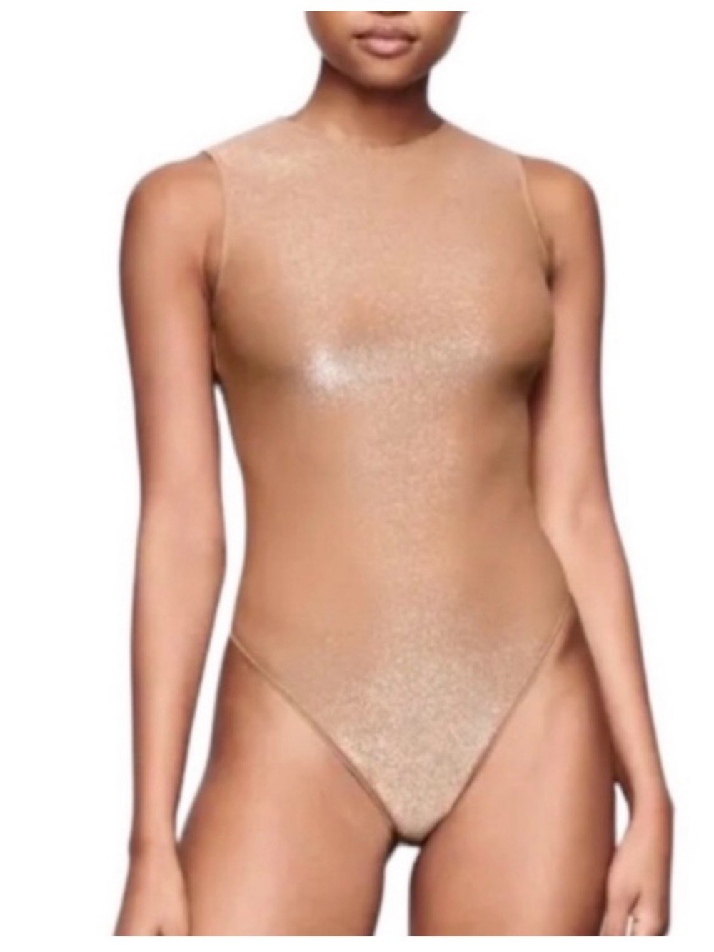 Skims NWT Metallic Nude High-Neck Bodysuit size XS